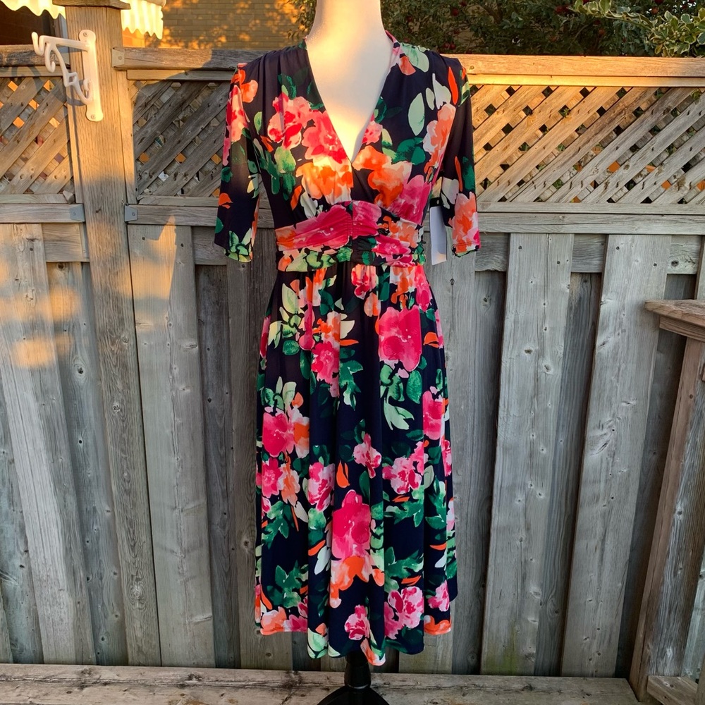 Vince Camuto Floral Midi Dress - Navy and Pink